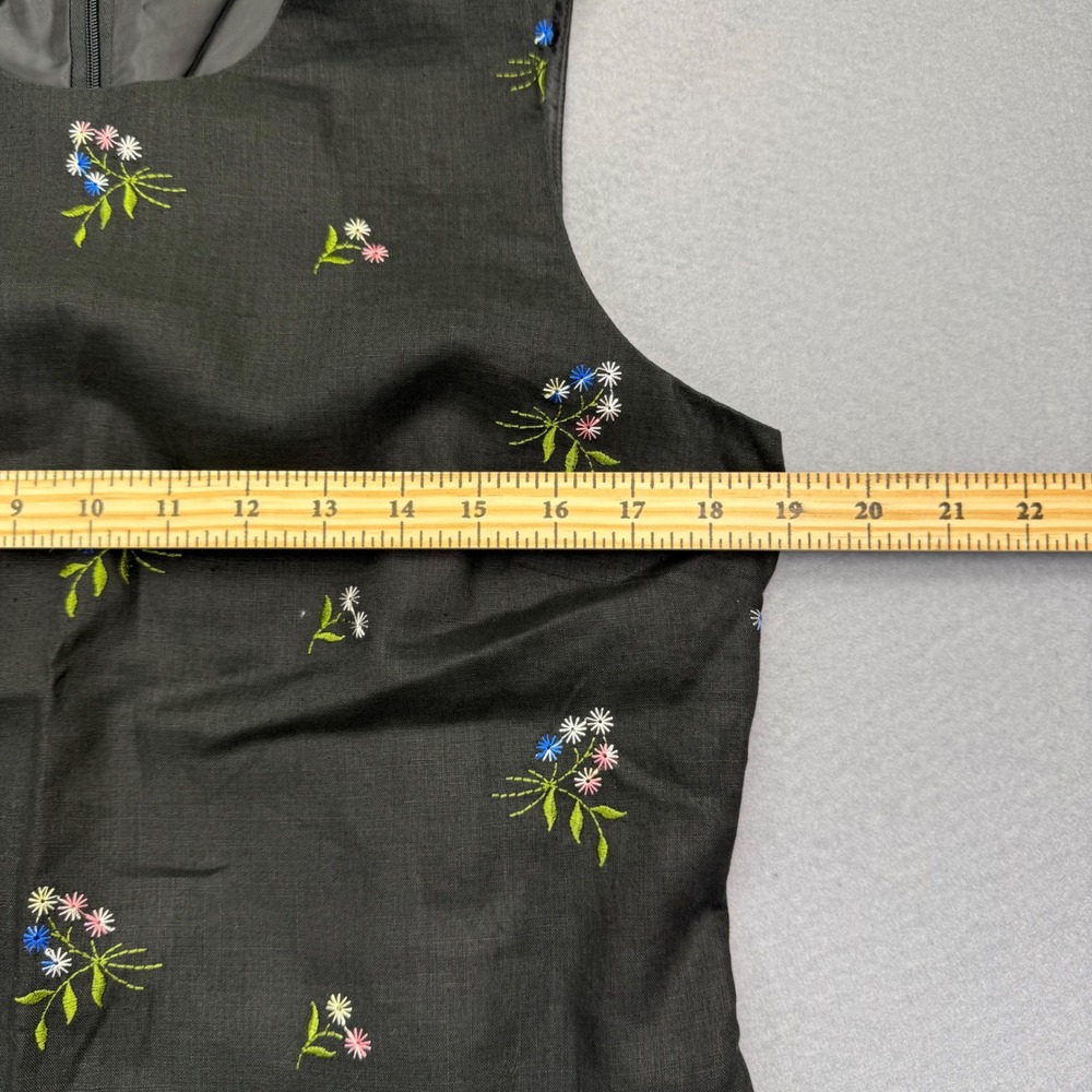 Talbots Petites Black Irish Linen Floral Embroidered Sleeveless Maxi Dress 12P - Picture 3 of 11